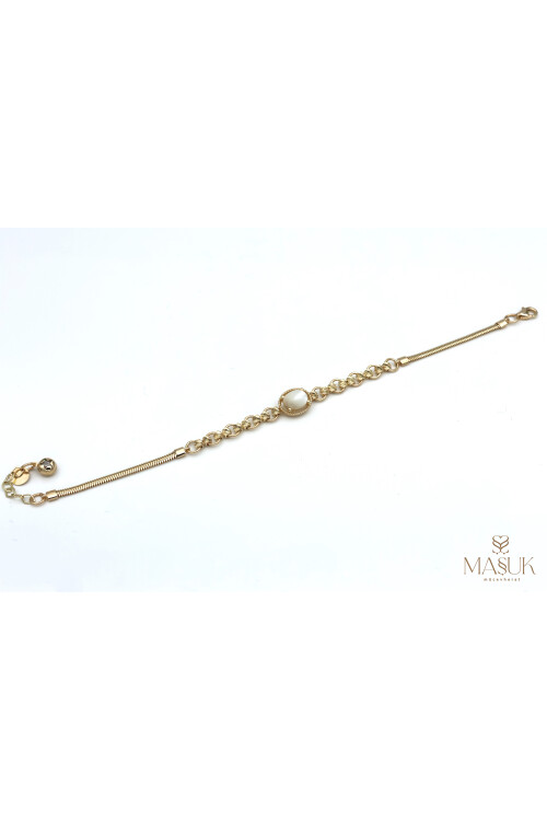 BEYAZ TAŞLI DORİKALI ve BALIK SIRTI ZİNCİR BİLEKLİK