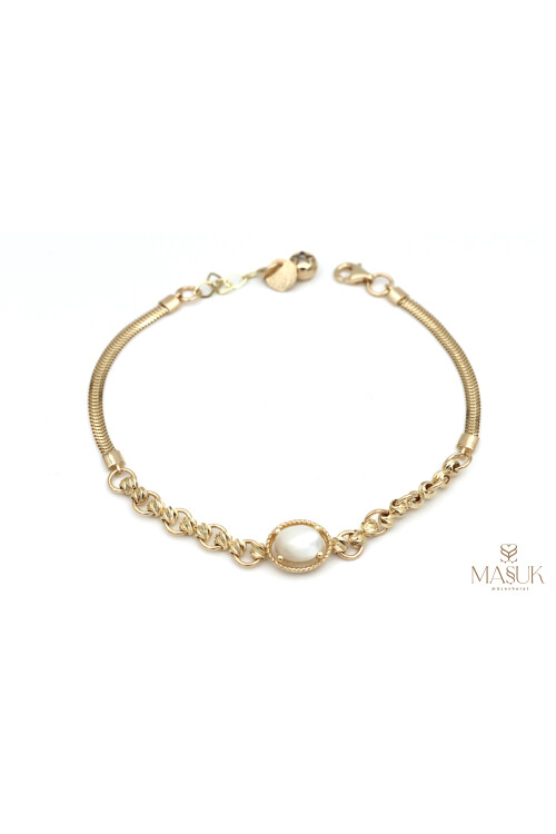 BEYAZ TAŞLI DORİKALI ve BALIK SIRTI ZİNCİR BİLEKLİK