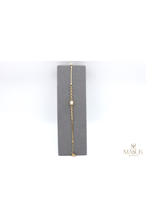 BEYAZ TAŞLI DORİKALI ve BALIK SIRTI ZİNCİR BİLEKLİK