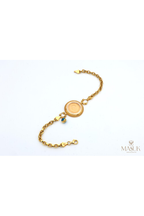 ÇERÇEVELİ ÇEYREKLİ NAZAR BONCUKLU DOÇ ZİNCİR BİLEKLİK