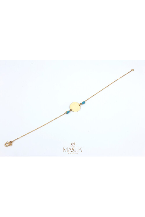 DAMLA FİRUZE TAŞLI ZİNCİRLİ PLAKA BİLEKLİK