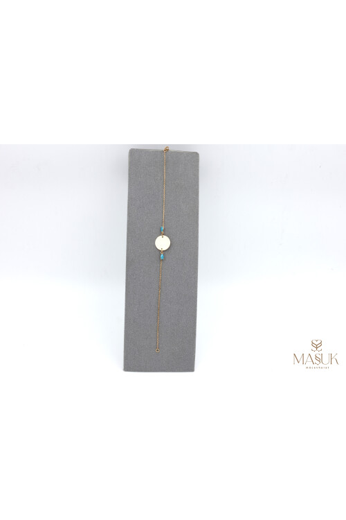 DAMLA FİRUZE TAŞLI ZİNCİRLİ PLAKA BİLEKLİK