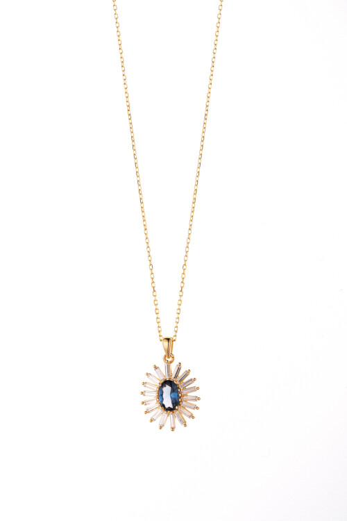 MAVİ TAŞLI BAGET ZİNCİR KOLYE