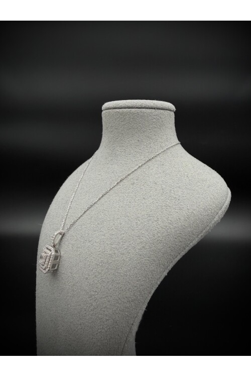 PIRLANTA BAGET ve YUVARLAK ÇİFT SIRA TAŞLI KOLYE