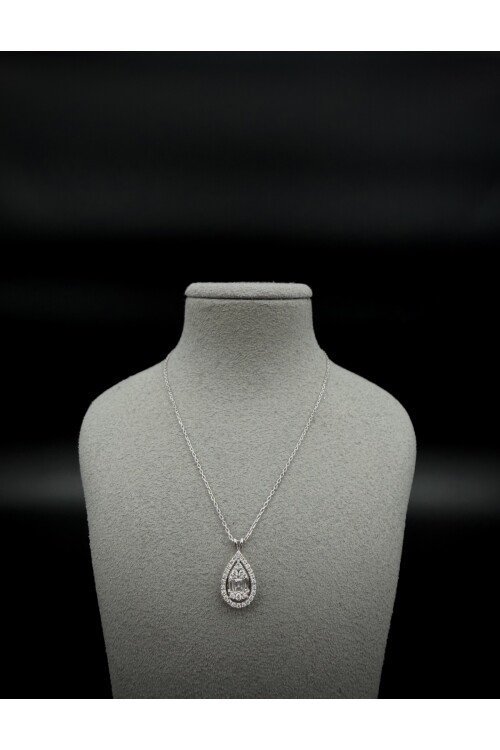 PIRLANTA DAMLA MODEL BAGET ve YUVARLAK TAŞ ZİNCİRLİ KOLYE