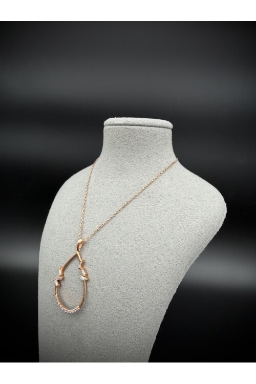 PIRLANTA DAMLA MODELİ BAGET ve YUVARLAK TAŞ ZİNCİR KOLYE