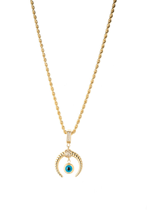 YARIM AY NAZAR BONCUKLU BURGU ZİNCİRLİ KOLYE