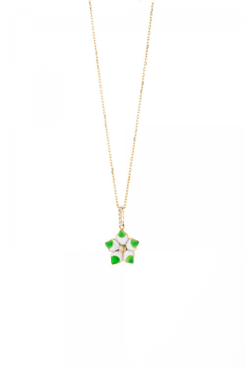 YEŞİL PAPATYA ZİNCİRLİ KOLYE