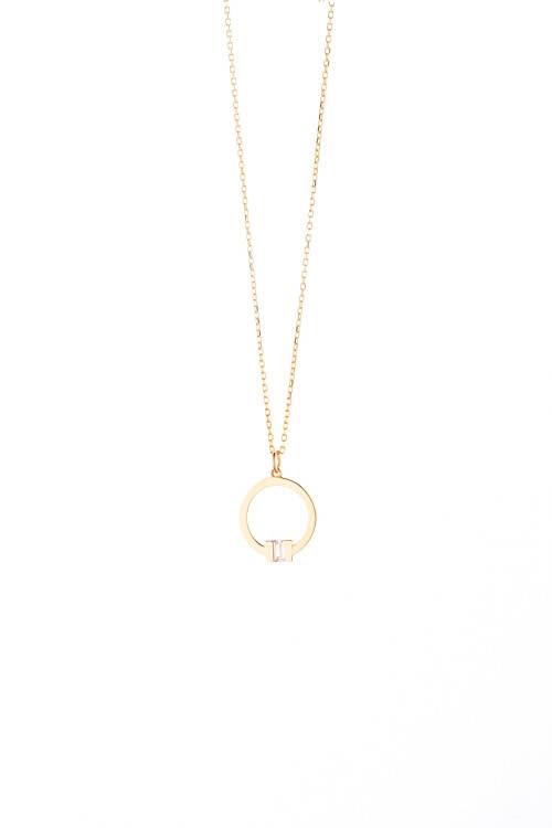 YUVARLAK BAGET TAŞLI ZİNCİRLİ KOLYE