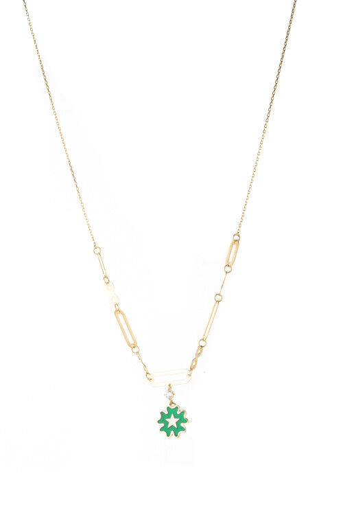 ZİNCİRLİ MİNELİ YILDIZ ALTIN KOLYE