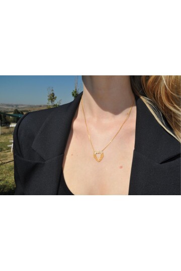 MELEK KANATLI TAŞLI KALP KOLYE