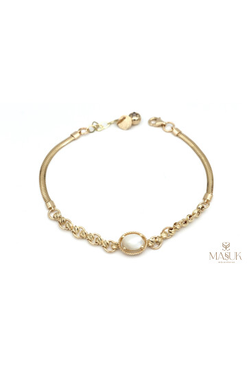 BEYAZ TAŞLI DORİKALI ve BALIK SIRTI ZİNCİR BİLEKLİK