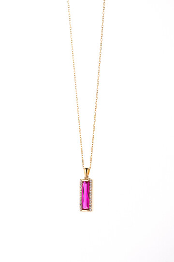 FUŞYA RENGLİ TAŞLI ZİNCİR KOLYE
