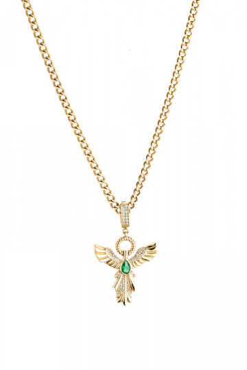 YEŞİL TAŞLI MELEK KOLYE UCU ve GURMET ZİNCİR