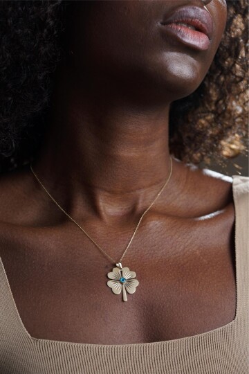 DÖRT YAPRAKLI NAZAR BONCUKLU KOLYE