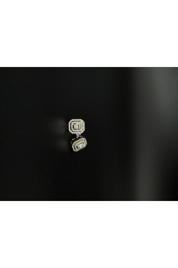 PIRLANTA BAGET ve YUVARLAK ÇİFT SIRA TAŞLI KÜPE