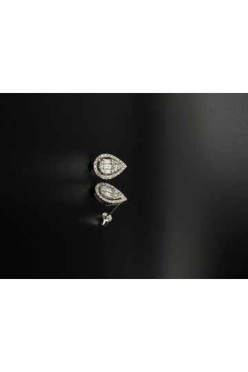 PIRLANTA DAMLA MODEL BAGET ve YUVARLAK TAŞ KÜPE